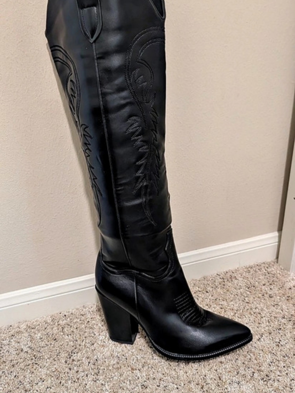 ISNOM Western Cowboy Boots Black Western Boots US 9/EU 39